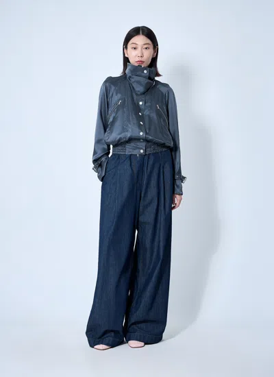Dries Van Noten Women Satin Bomber Jacket In Blue