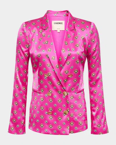 L Agence Southwestern Geometric Colin Double-breasted Blazer In Pink
