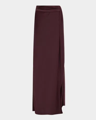 Lapointe Lightweight Satin Asymmetric Maxi Skirt In Burgundy