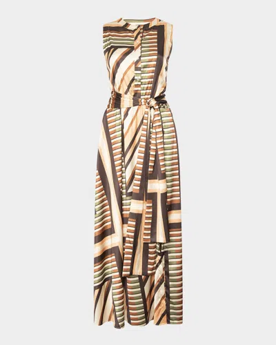 Misa Anabella Geometric Scarf Midi Dress In Brown