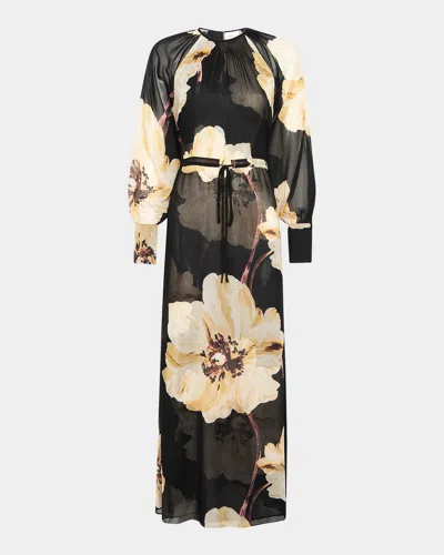 Misa Perdita Blouson-sleeve Chiffon Midi Dress