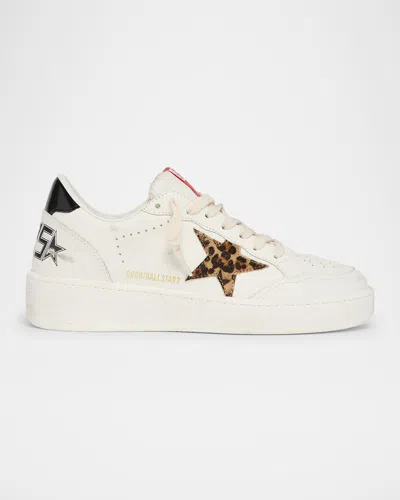 Golden Goose Leopard-print Leather Star Sneakers In White