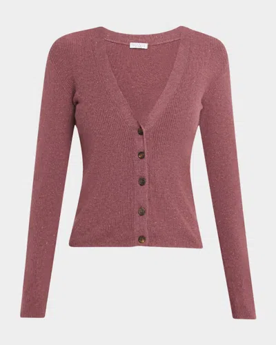 Brunello Cucinelli Metallic Cashmere Rib Knit V-neck Cardigan