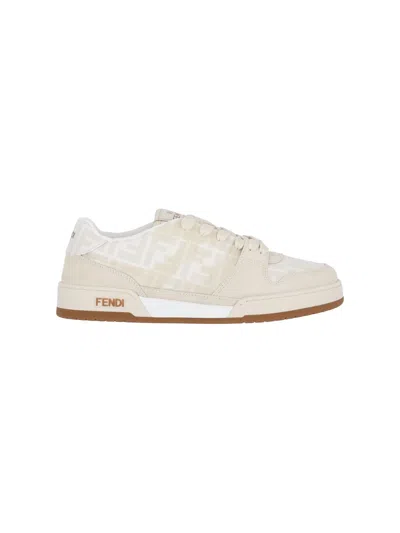 Fendi Match Ff Jacquard And Leather Sneakers In Neutral