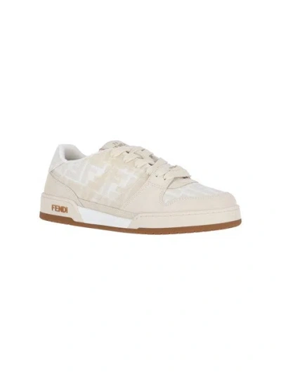Fendi Match Ff Jacquard And Leather Sneakers In Neutral