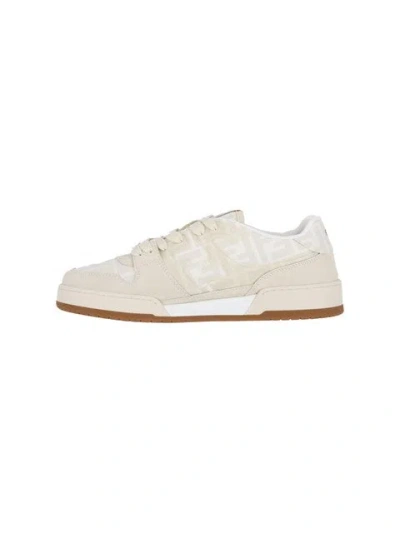 Fendi Match Ff Jacquard And Leather Sneakers In Neutral