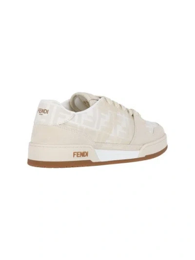 Fendi Match Ff Jacquard And Leather Sneakers In Neutral