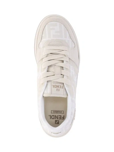 Fendi Match Ff Jacquard And Leather Sneakers In Neutral