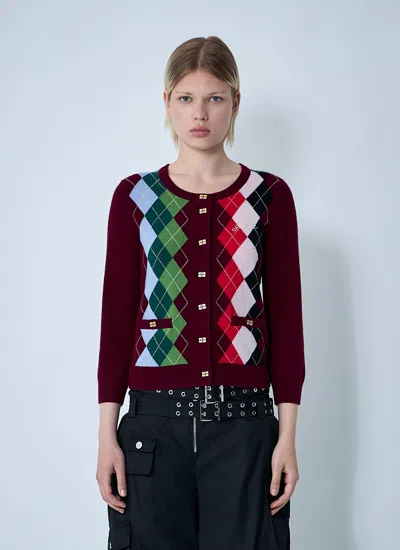 Ganni Multicolor Crewneck Cardigan With Jewel Buttons And Gemetric Motif On The Front In Multi