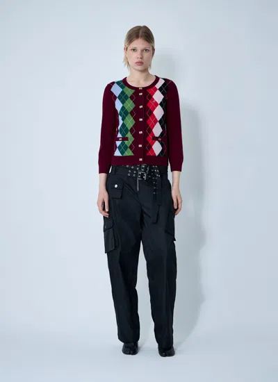 Ganni Multicolor Crewneck Cardigan With Jewel Buttons And Gemetric Motif On The Front In Multi