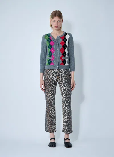 Ganni Cardigan Checkered Argyle Pattern In Gray