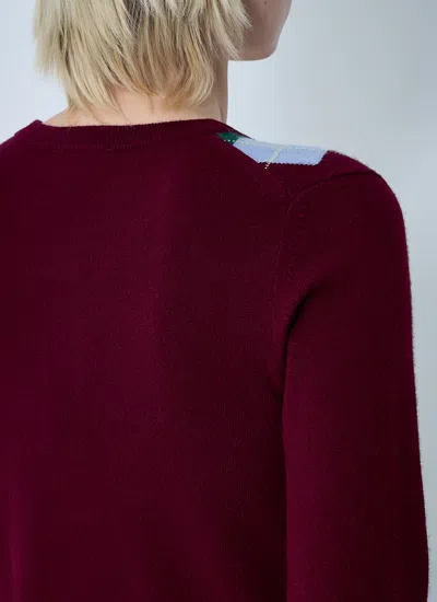 Ganni Multicolor Crewneck Cardigan With Jewel Buttons And Gemetric Motif On The Front In Multi