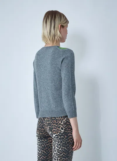 Ganni Cardigan Checkered Argyle Pattern In Gray