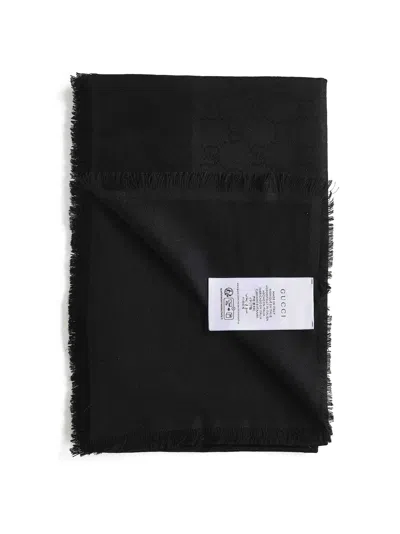Gucci Men Black Gg Wool And Silk Jacquard Shawl