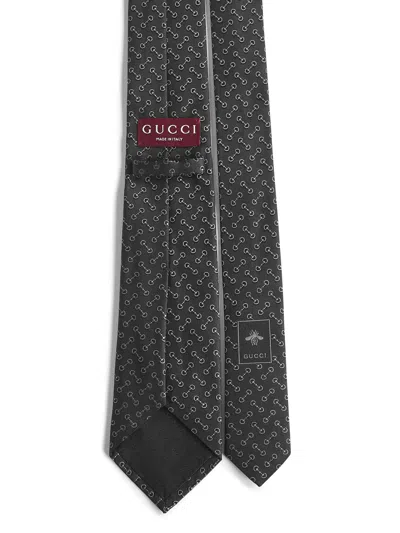 Gucci Men Black Horsebit Silk Jacquard Tie In Multi