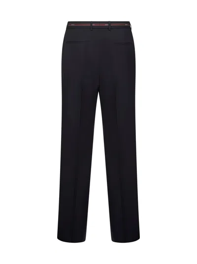 Gucci Men Blue Wool Selvedge Detail Trousers In Black