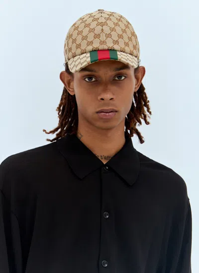 Gucci Men Beige And Ebony Baseball Cap With Web Detail In Gg Supreme Canvas Man In Neutral