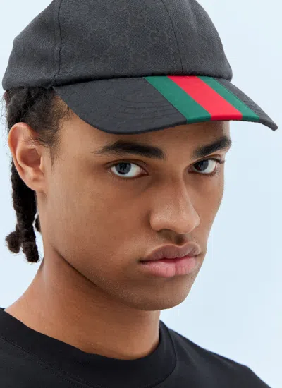 Gucci Original Gg Fabric Baseball Cap With Web Ribbon In Black