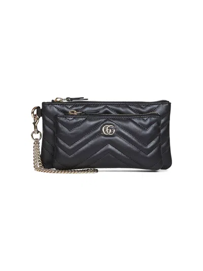 Gucci Women Black Gg Marmont Small Pouch With Chain