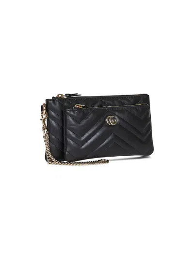 Gucci Women Black Gg Marmont Small Pouch With Chain