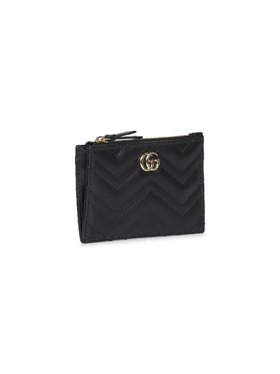 Gucci Women Black Gg Marmont Zip Key Pouch In Multi