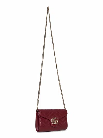 Gucci Women Burgundy Gg Marmont Wallet On Chain In Red