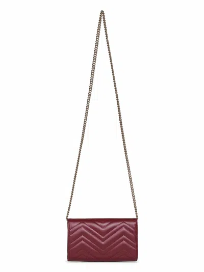 Gucci Women Burgundy Gg Marmont Wallet On Chain In Red