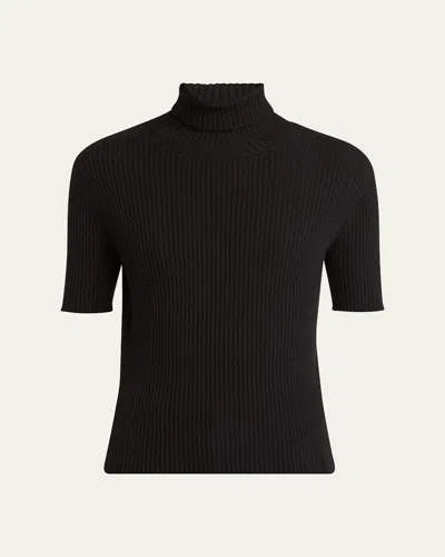 Giorgio Armani Turtleneck Short-sleeve Cashmere Rib Sweater In Black
