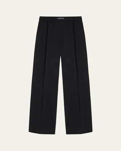 Loewe Wool Trousers With Wide Leg And Elastic Waistband In Black