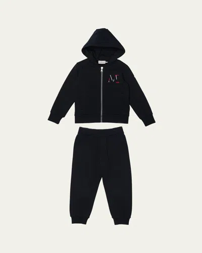 Moncler Boy's Embroidered M Hoodie & Joggers In Black