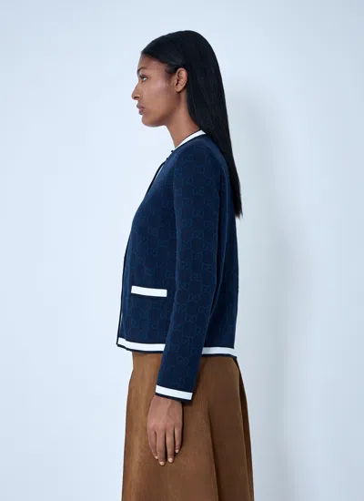 Gucci Women Gg Fine Cotton Cardigan In Blue