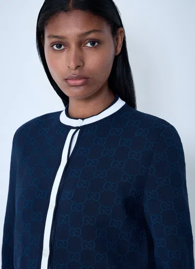 Gucci Women Gg Fine Cotton Cardigan In Blue