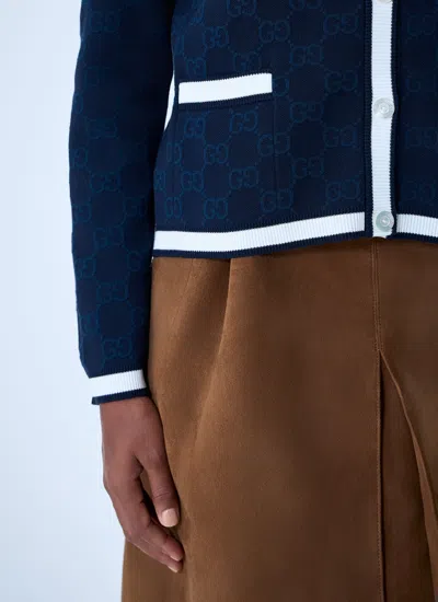 Gucci Women Gg Fine Cotton Cardigan In Blue