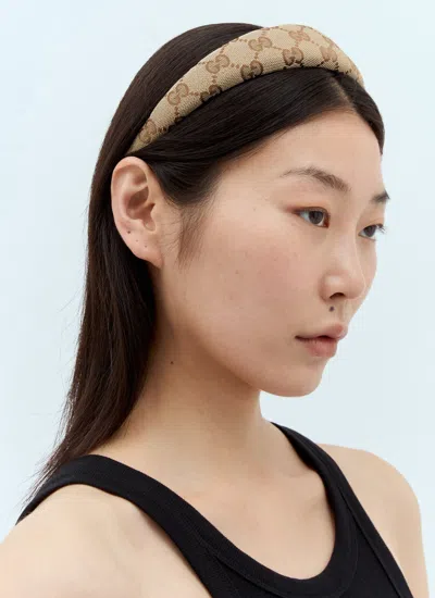 Gucci Monogram Pattern Headband Fabric Wide Band In Brown