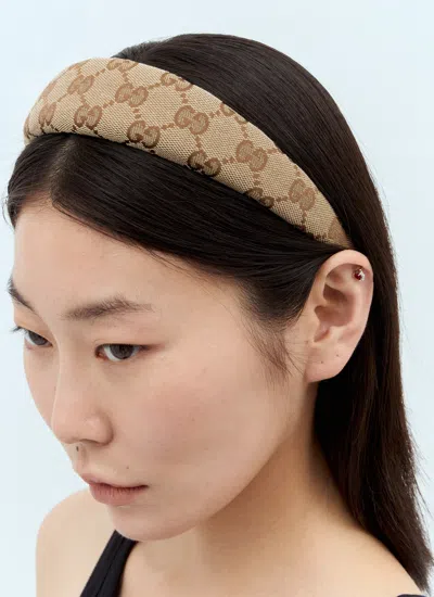 Gucci Monogram Pattern Headband Fabric Wide Band In Brown