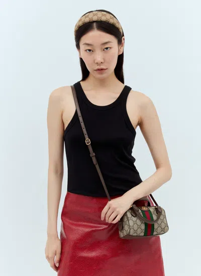 Gucci Monogram Pattern Headband Fabric Wide Band In Brown