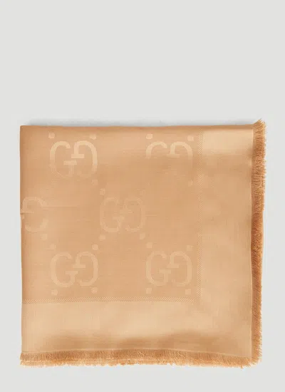 Gucci Gg Jacquard Wool Silk Shawl In Brown