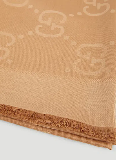 Gucci Gg Jacquard Wool Silk Shawl In Brown