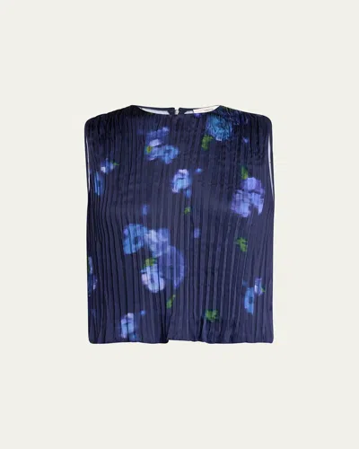 Vince Blurred Poppy Top In Blue