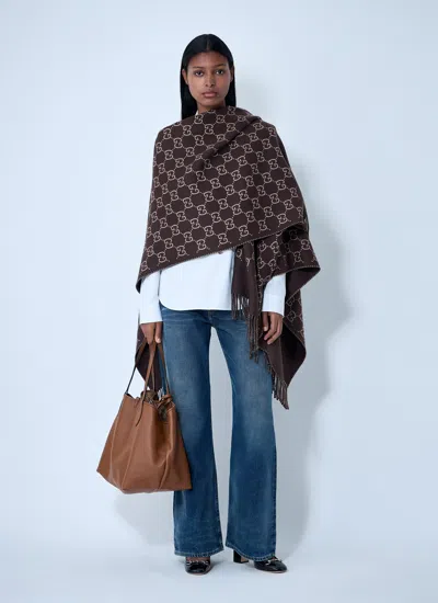 Gucci Women Gg Wool Jacquard Cape In Brown