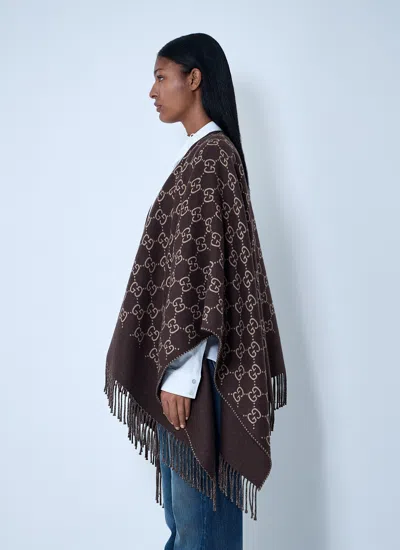 Gucci Women Gg Wool Jacquard Cape In Brown