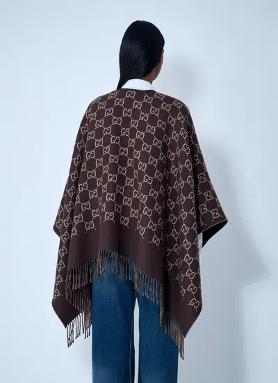 Gucci Women Gg Wool Jacquard Cape In Brown
