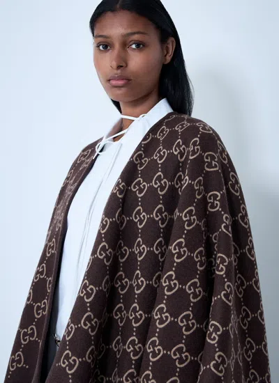 Gucci Women Gg Wool Jacquard Cape In Brown