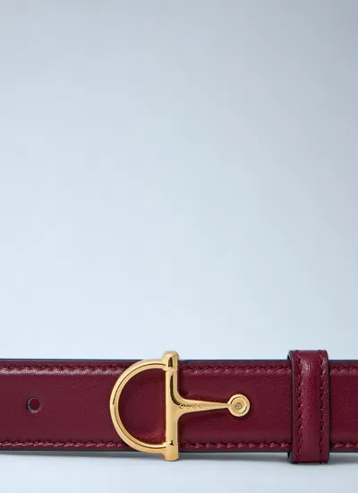 Gucci Women Half Horsebit Leather Belt In Burgundy