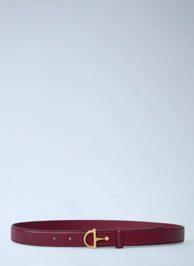 Gucci Women Half Horsebit Leather Belt In Burgundy