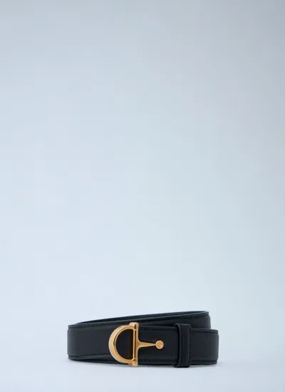 Gucci Women Horsebit Leather Belt In Black