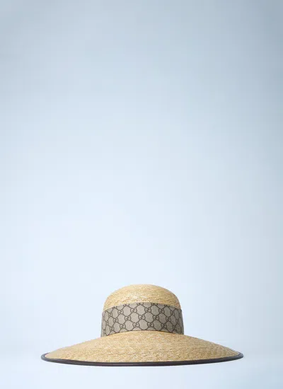 Gucci Women Straw Wide Brim Hat With Gg Bow