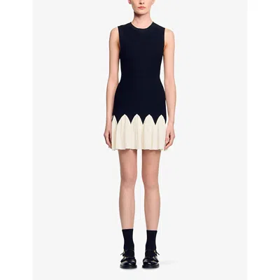 Sandro Womens Black / Ecru Two-tone Sleeveless Stretch-knit Mini Dress In Black