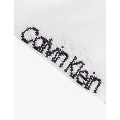 Calvin Klein Womens White Sneaker Brand-print Pack Of Two Stretch-cotton Blend Socks Eur 35-38/2-5 Uk