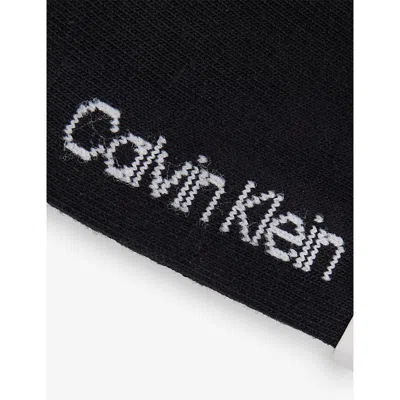 Calvin Klein Womens Black Sneaker Brand-print Pack Of Two Stretch-cotton Blend Socks Eur 39-42/6-9 Uk